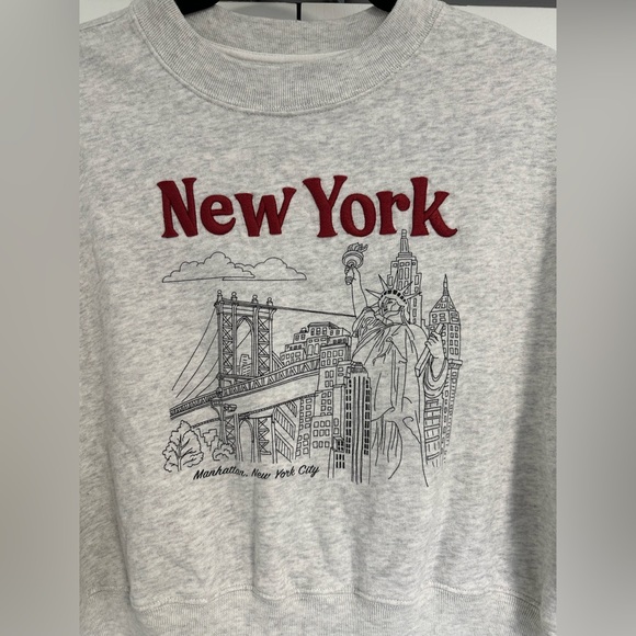A&F Light Heather Gray New York Graphic Embroidered Sweater - Picture 2 of 4